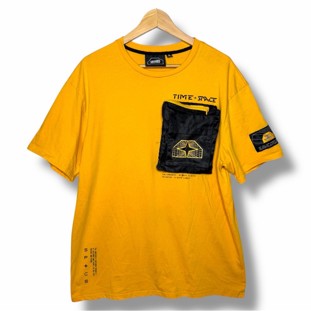 TIME + SPACE Yellow Graphic Pocket-Zip Tee Streetwear XL Rare